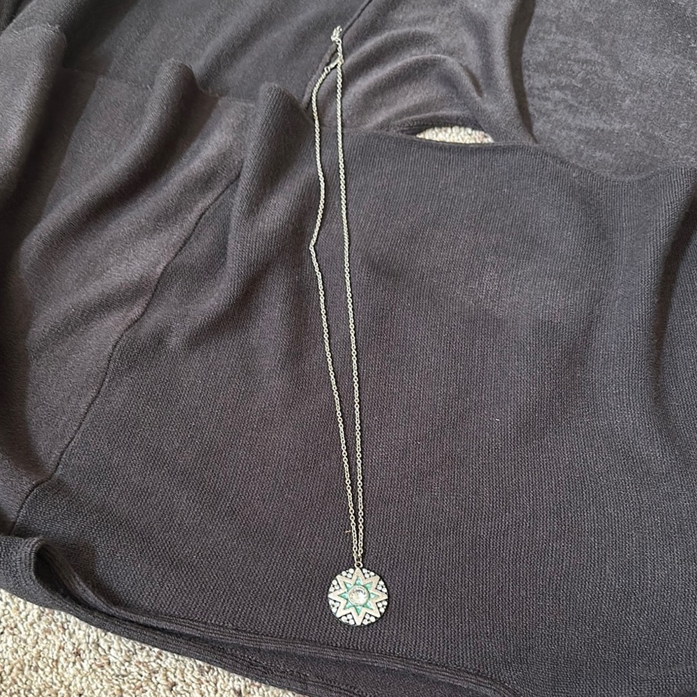 Silver Pendant Necklace with Teal Accents